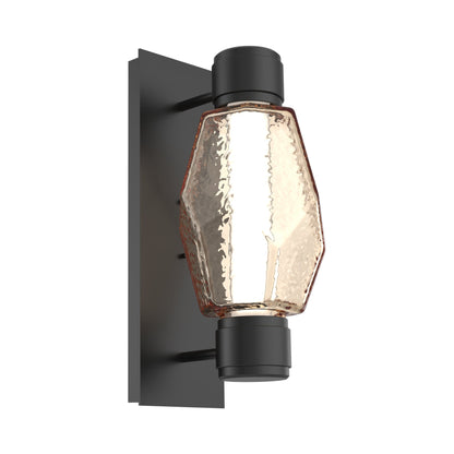 Gem Mandrel Single LED Wall Light in Matte Black/Amber Blown Glass.