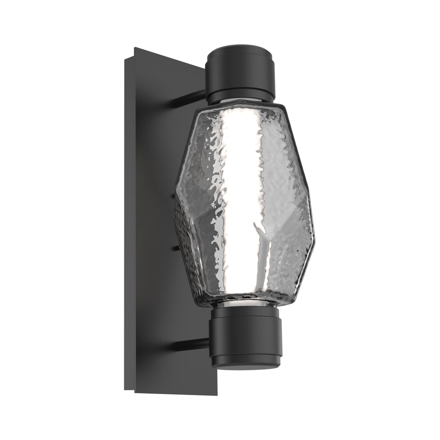 Gem Mandrel Single LED Wall Light in Matte Black/Smoke Blown Glass.