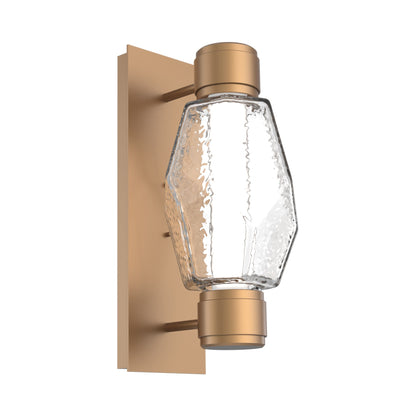 Gem Mandrel Single LED Wall Light in Novel Brass/Clear Blown Glass.