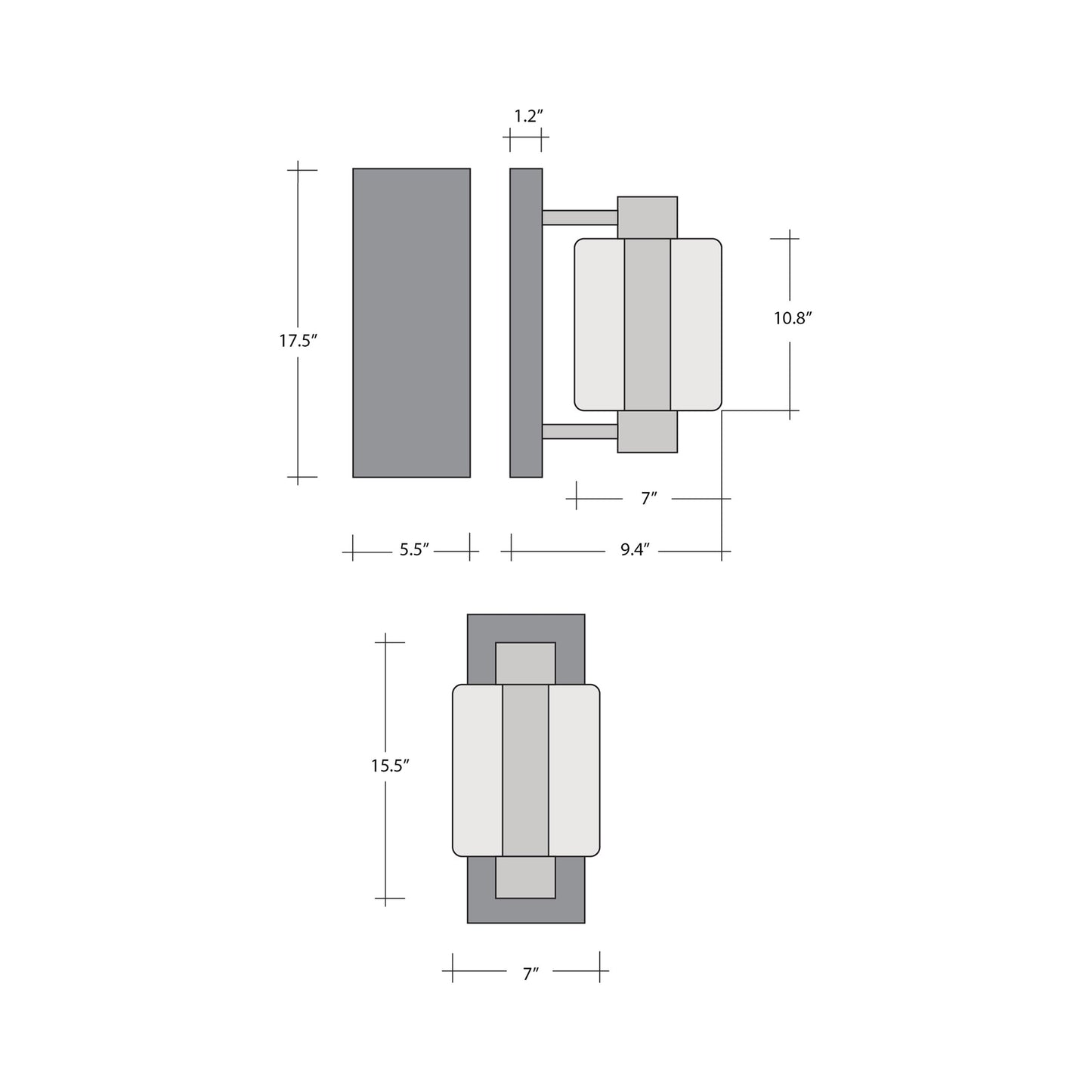 Gem Mandrel Single LED Wall Light - line drawing.