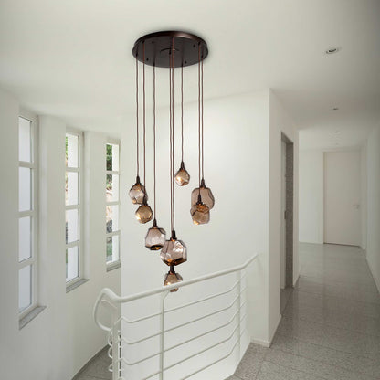 Gem Round LED Multi Light Pendant Light in stairs.