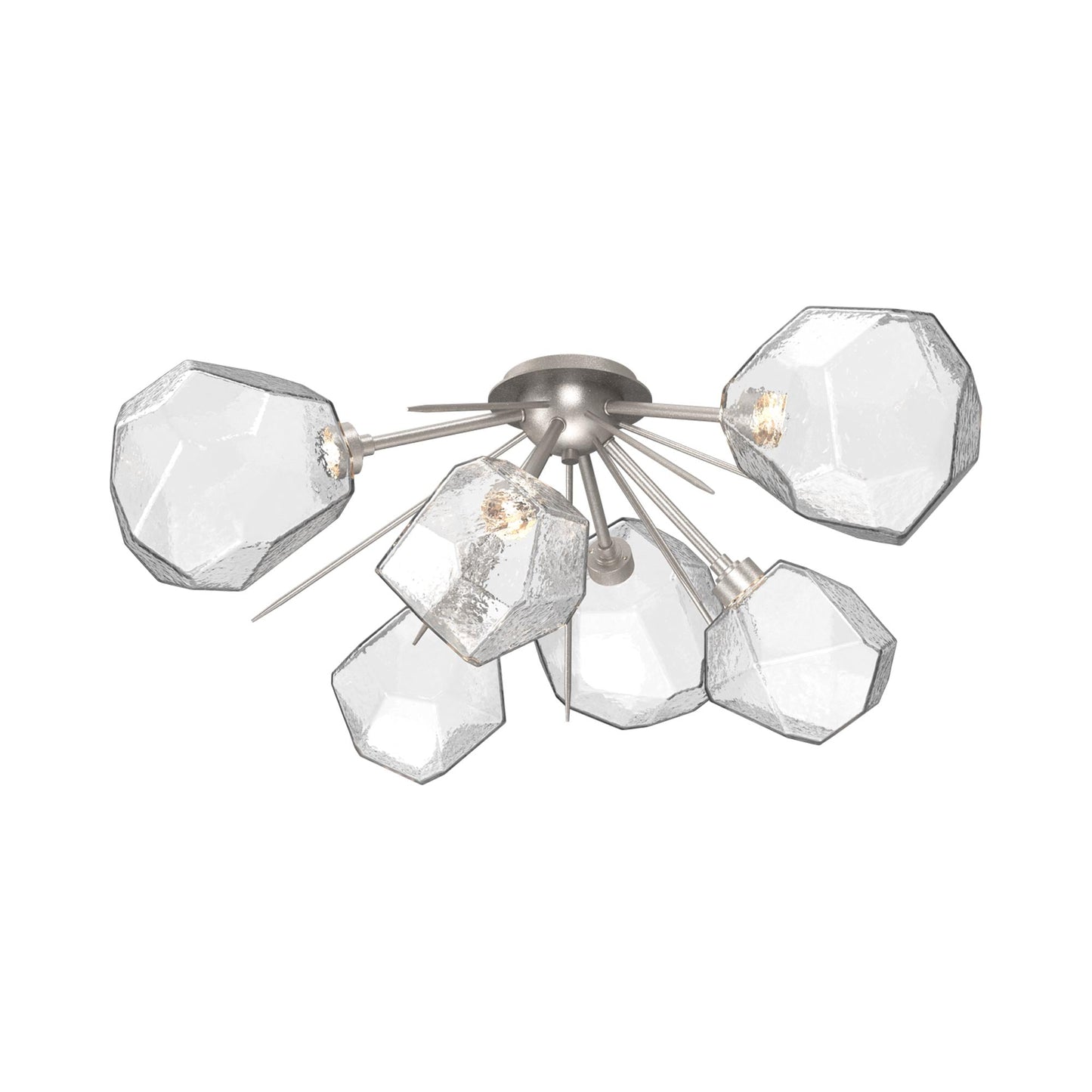 Gem Starburst LED Flush Mount Ceiling Light in Beige Silver/Clear Blown Glass.