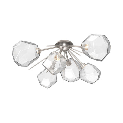 Gem Starburst LED Flush Mount Ceiling Light in Beige Silver/Clear Blown Glass.