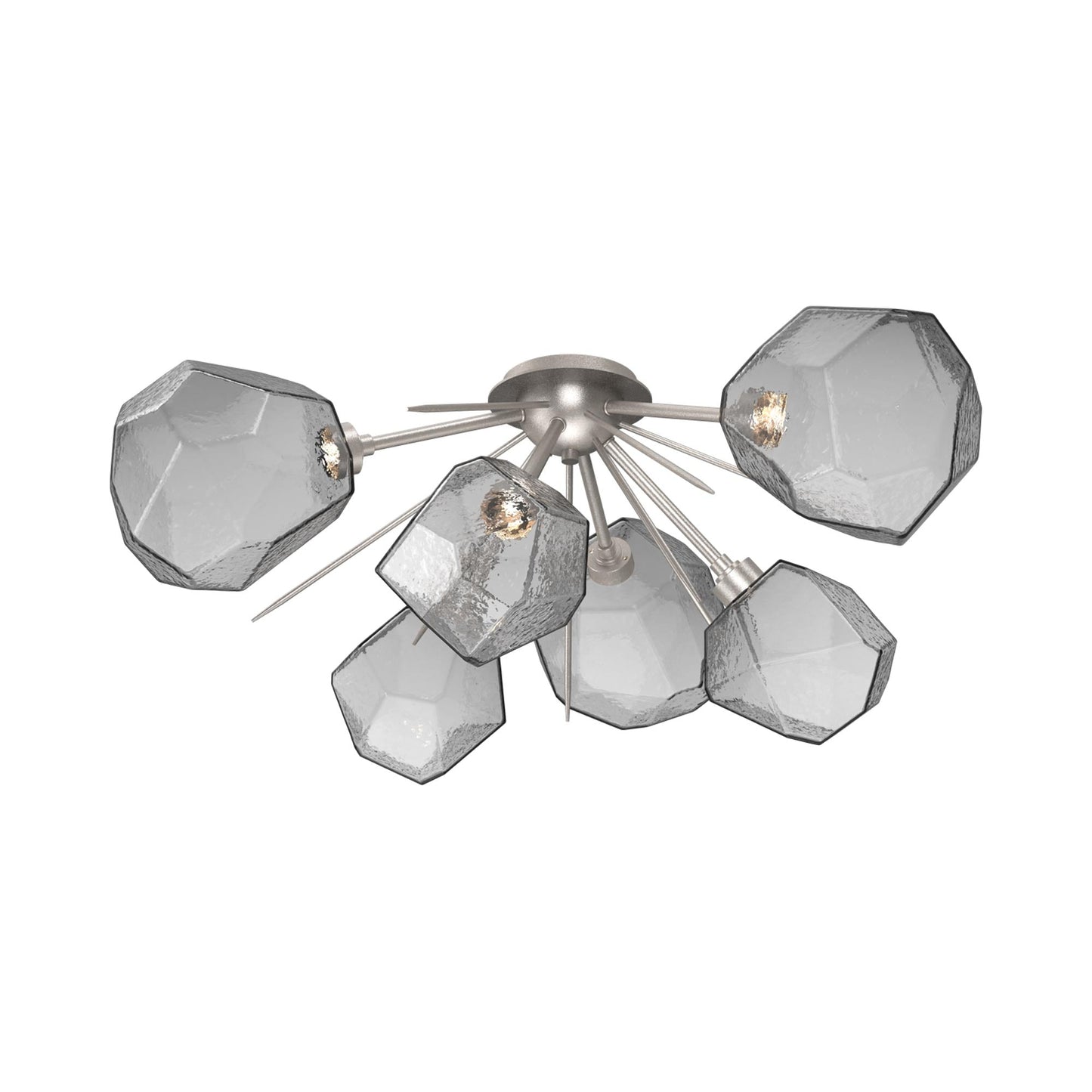 Gem Starburst LED Flush Mount Ceiling Light in Beige Silver/Smoke Blown Glass.