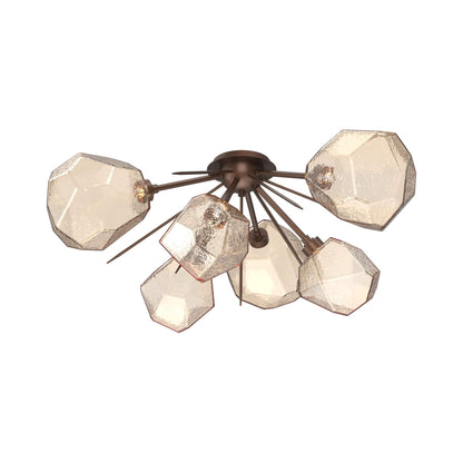 Gem Starburst LED Flush Mount Ceiling Light in Burnished Bronze/Amber Blown Glass.