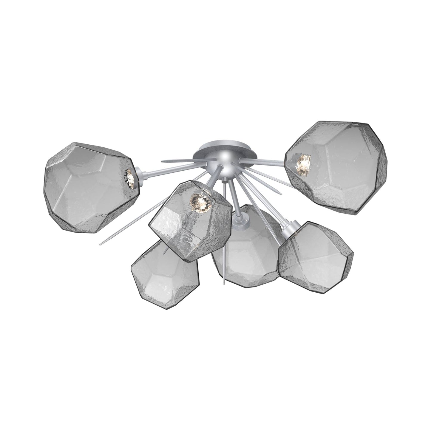 Gem Starburst LED Flush Mount Ceiling Light in Classic Silver/Smoke Blown Glass.