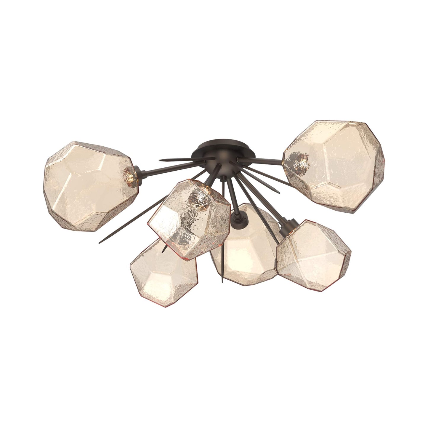 Gem Starburst LED Flush Mount Ceiling Light in Flat Bronze/Amber Blown Glass.