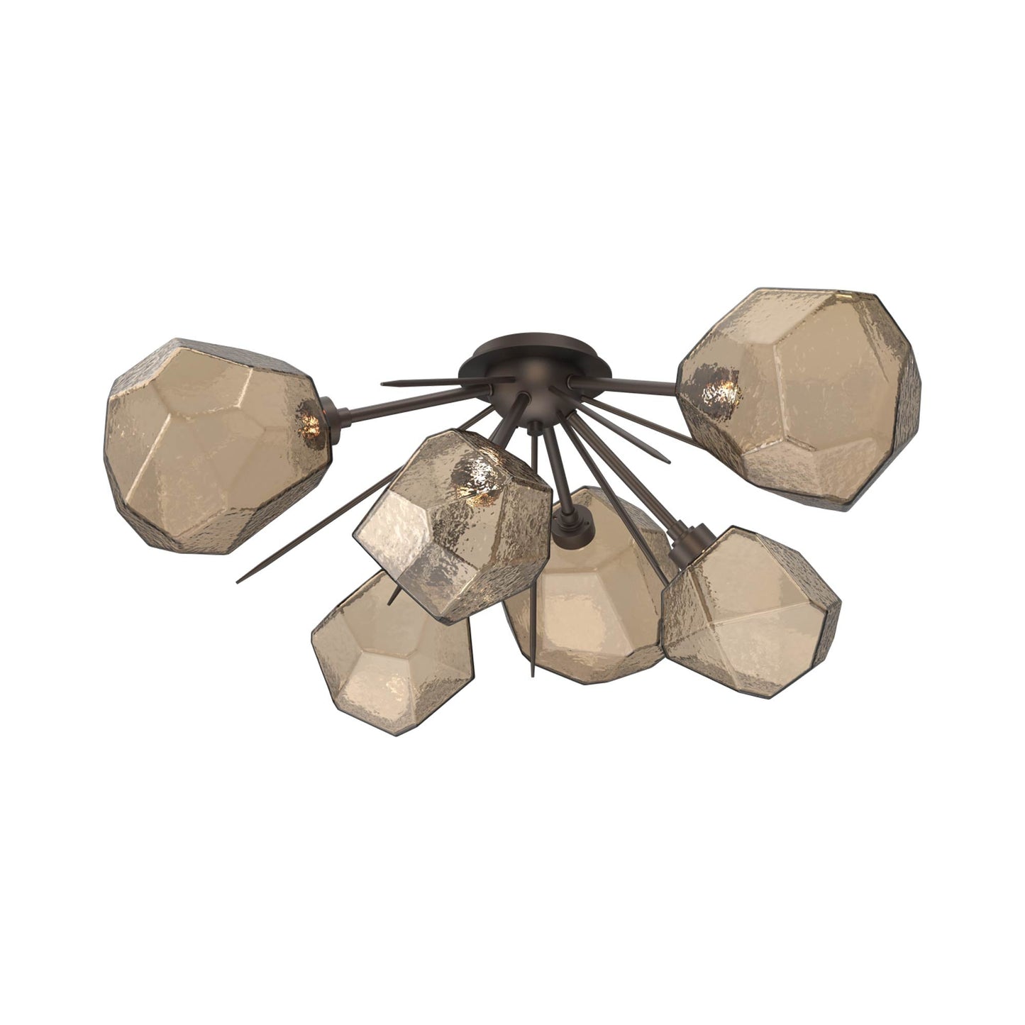 Gem Starburst LED Flush Mount Ceiling Light in Flat Bronze/Bronze Blown Glass.