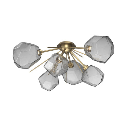 Gem Starburst LED Flush Mount Ceiling Light in Gilded Brass/Smoke Blown Glass.