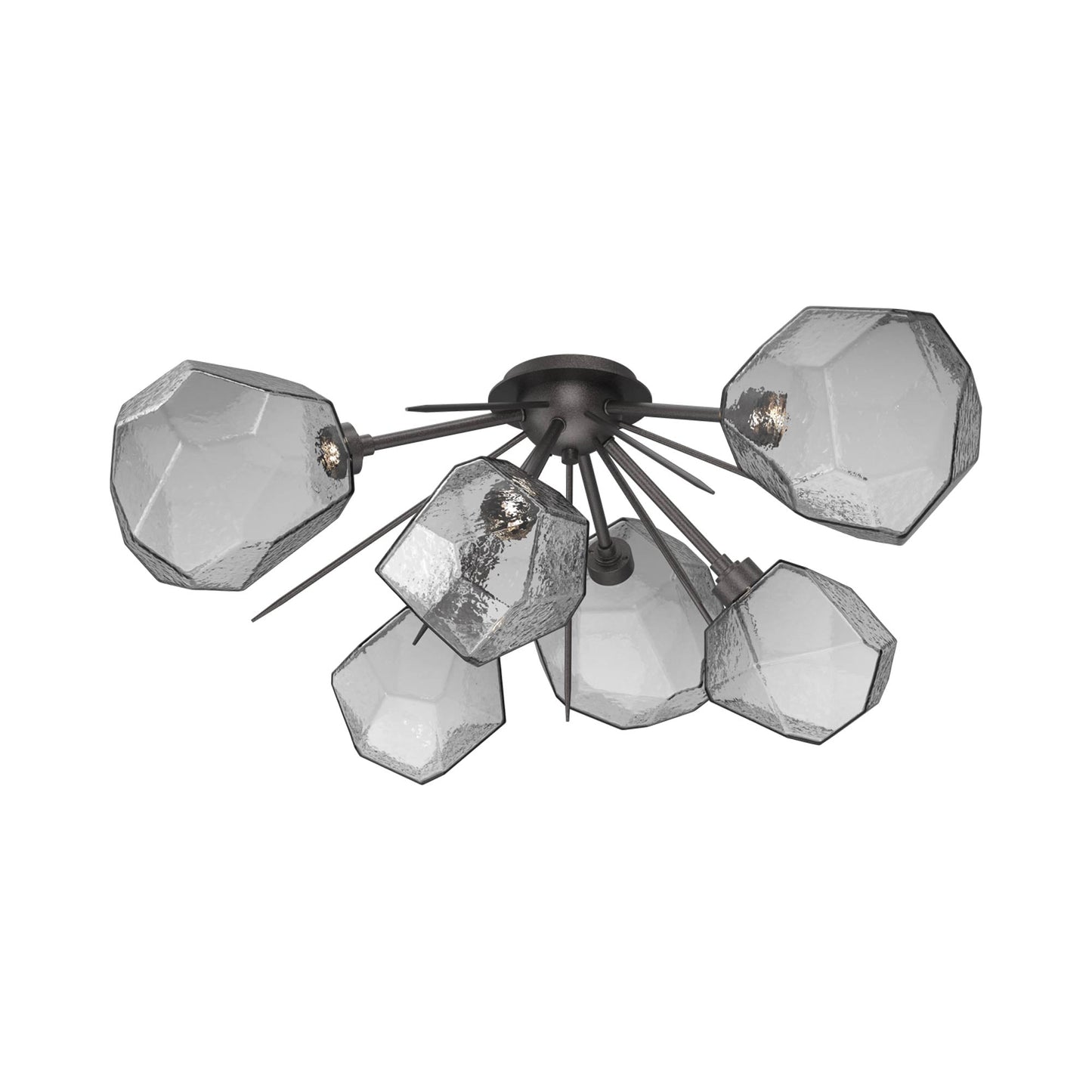 Gem Starburst LED Flush Mount Ceiling Light in Graphite/Smoke Blown Glass.