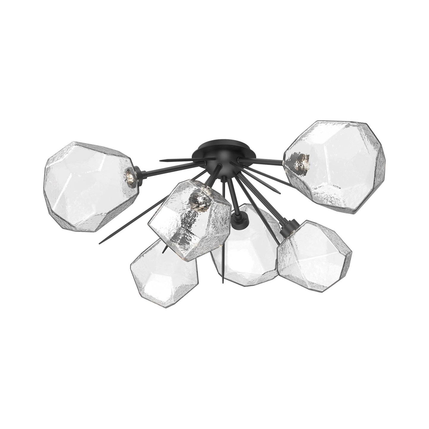Gem Starburst LED Flush Mount Ceiling Light in Matte Black/Clear Blown Glass.
