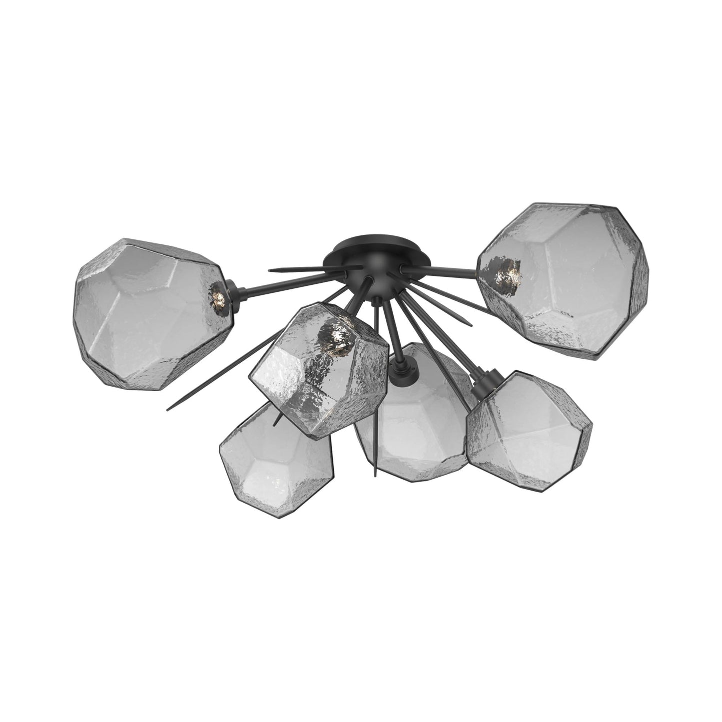 Gem Starburst LED Flush Mount Ceiling Light in Matte Black/Smoke Blown Glass.