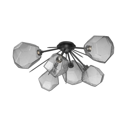 Gem Starburst LED Flush Mount Ceiling Light in Matte Black/Smoke Blown Glass.