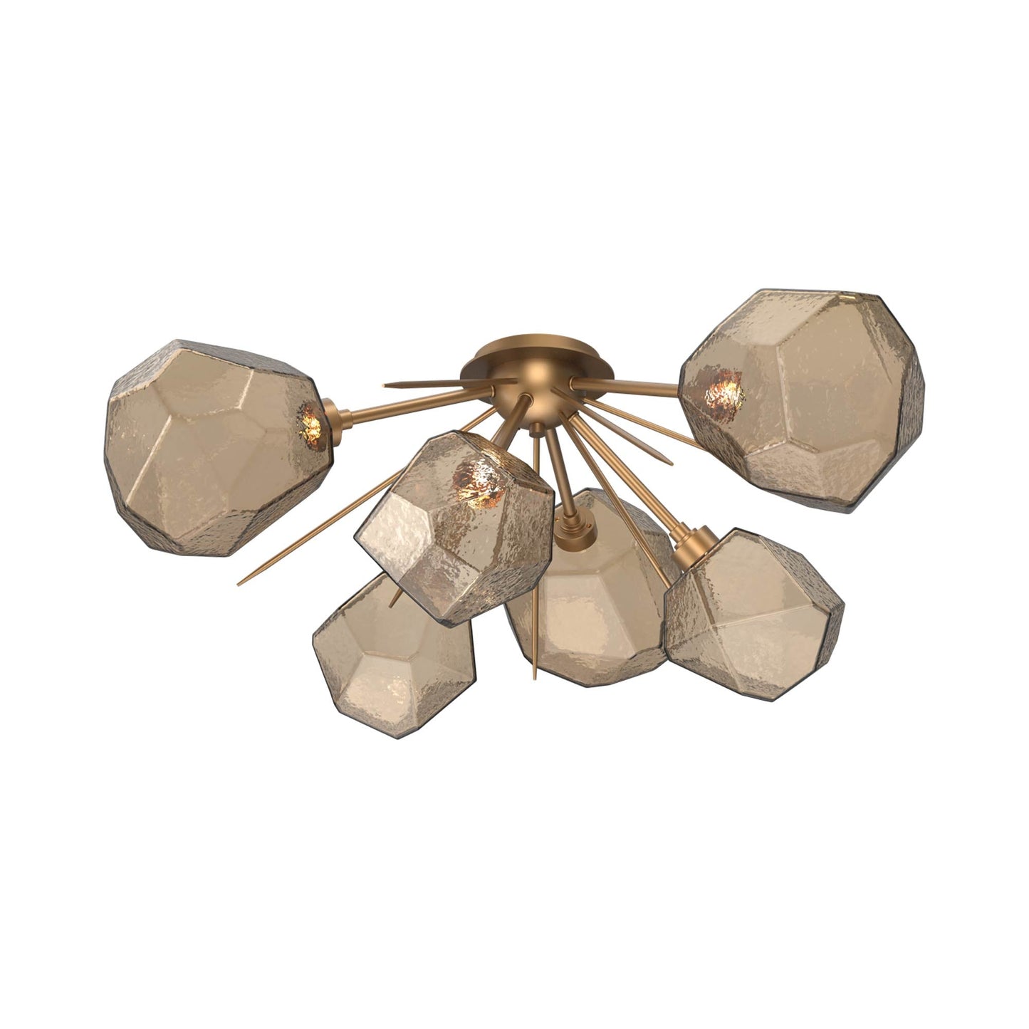 Gem Starburst LED Flush Mount Ceiling Light in Novel Brass/Bronze Blown Glass.