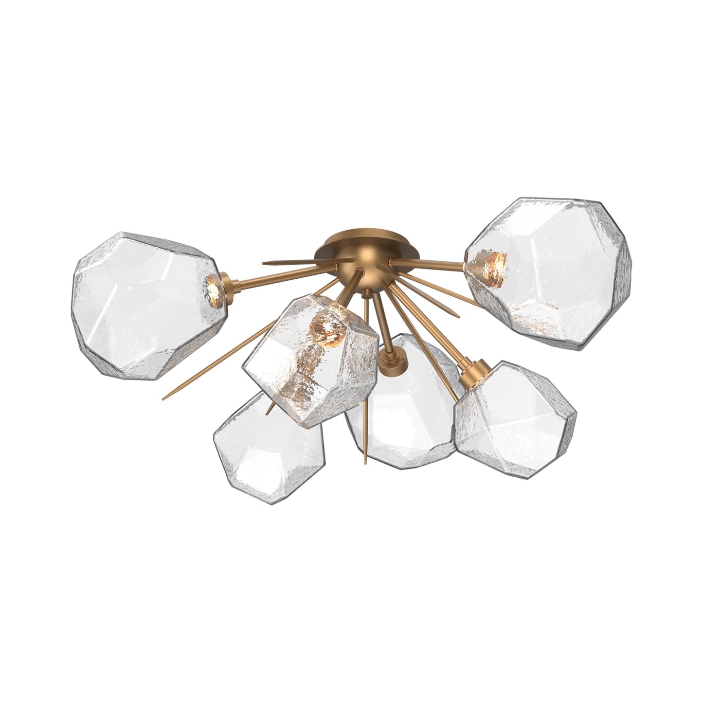 Gem Starburst LED Flush Mount Ceiling Light in Novel Brass/Clear Blown Glass.