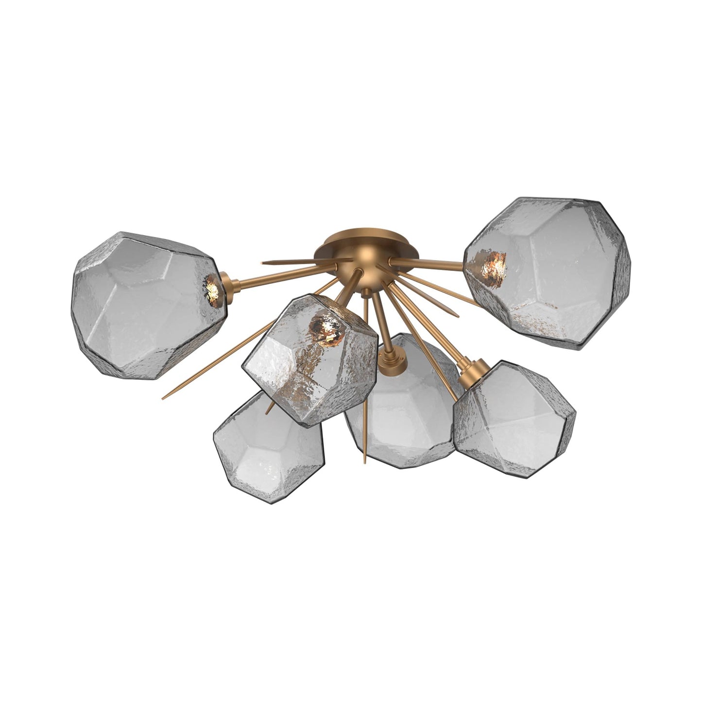 Gem Starburst LED Flush Mount Ceiling Light in Novel Brass/Smoke Blown Glass.