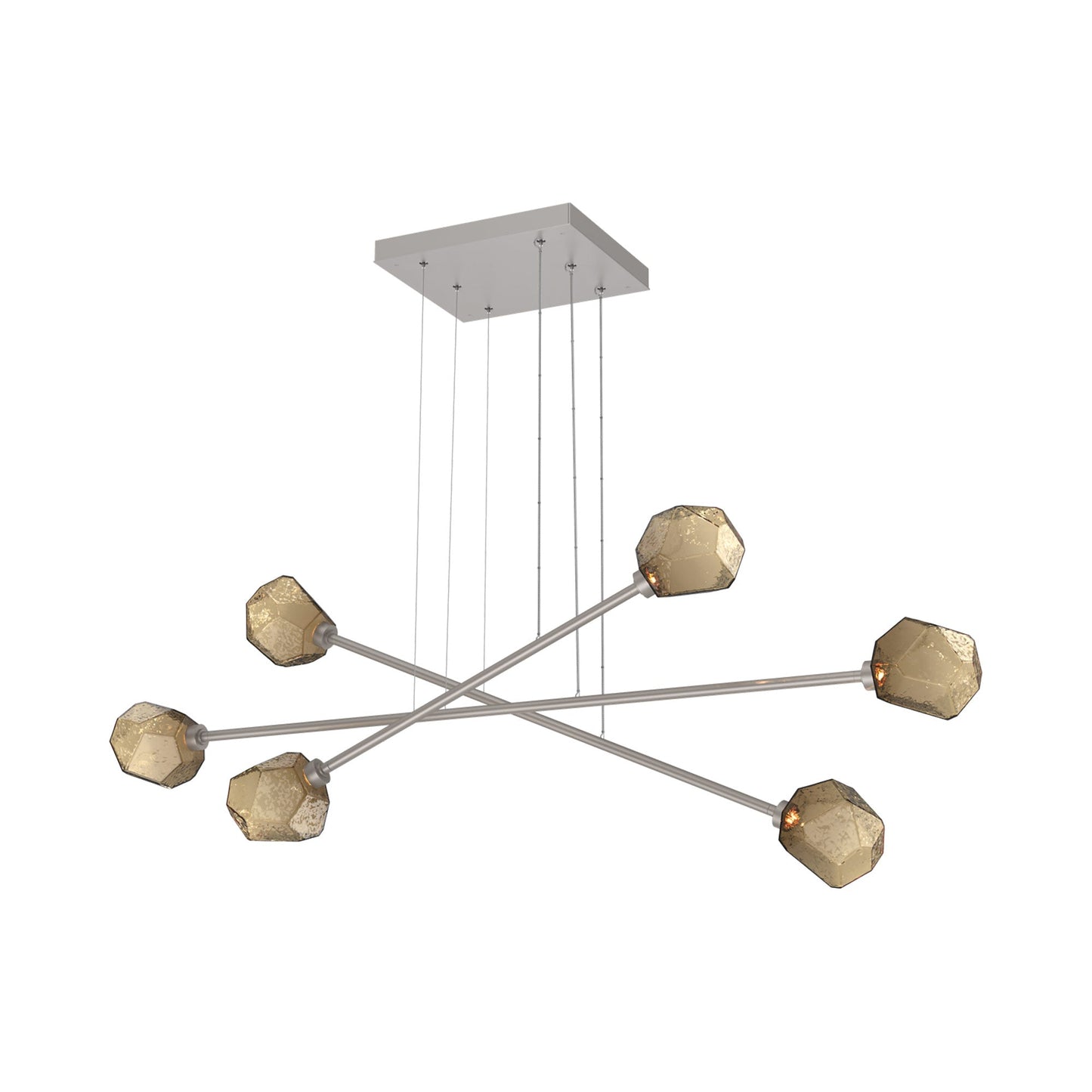 Gem Triple Moda Linear LED Chandelier in Beige Silver/Bronze Blown Glass.