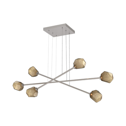 Gem Triple Moda Linear LED Chandelier in Beige Silver/Bronze Blown Glass.