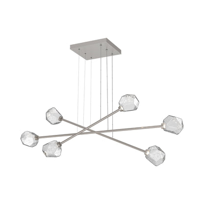 Gem Triple Moda Linear LED Chandelier in Beige Silver/Clear Blown Glass.