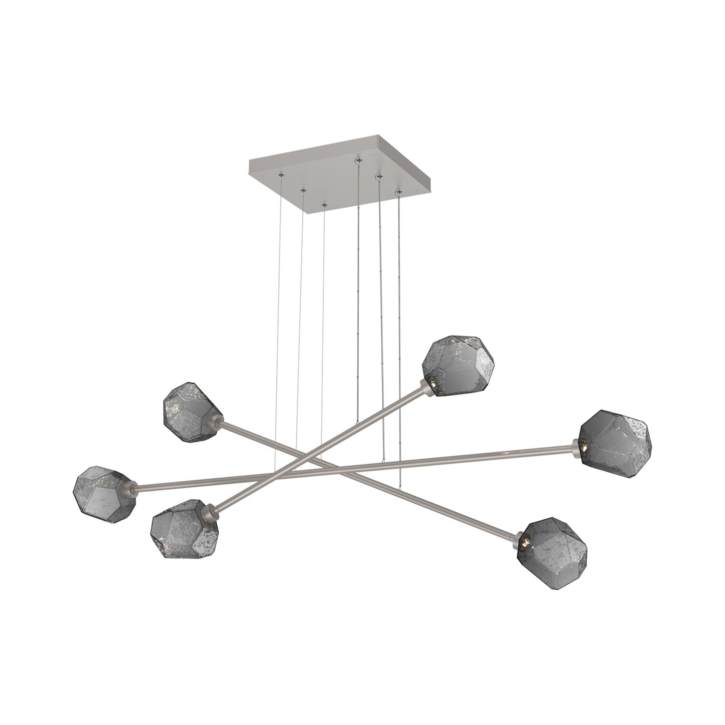 Gem Triple Moda Linear LED Chandelier in Beige Silver/Smoke Blown Glass.