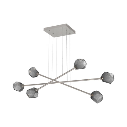 Gem Triple Moda Linear LED Chandelier in Beige Silver/Smoke Blown Glass.