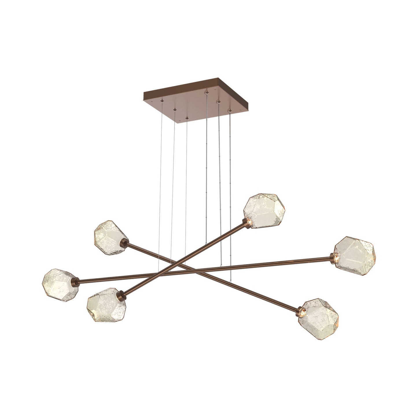 Gem Triple Moda Linear LED Chandelier in Burnished Bronze/Amber Blown Glass.