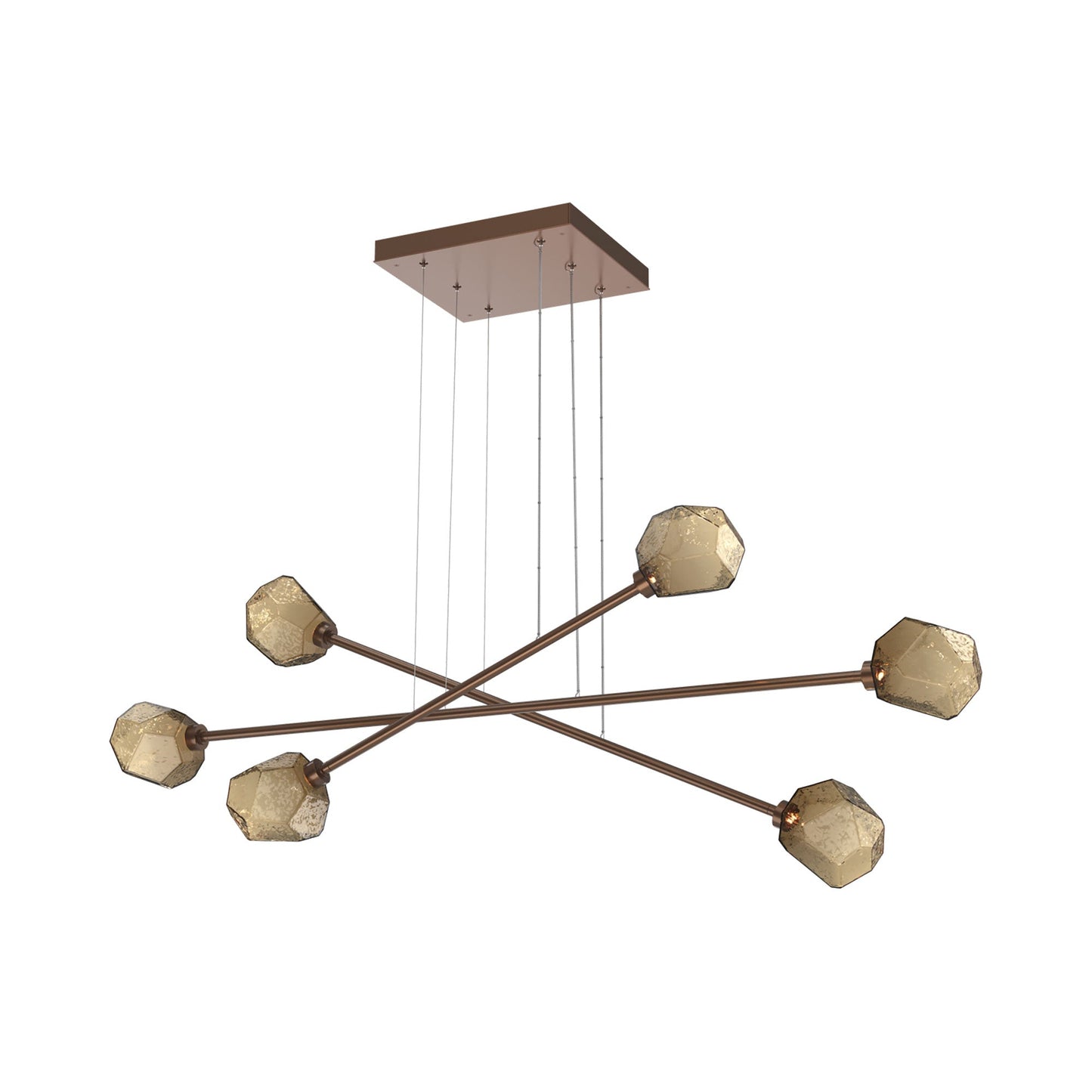 Gem Triple Moda Linear LED Chandelier in Burnished Bronze/Bronze Blown Glass.