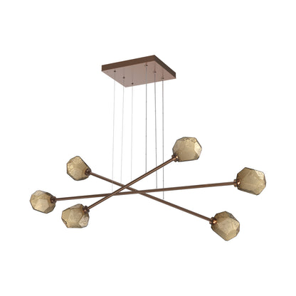 Gem Triple Moda Linear LED Chandelier in Burnished Bronze/Bronze Blown Glass.