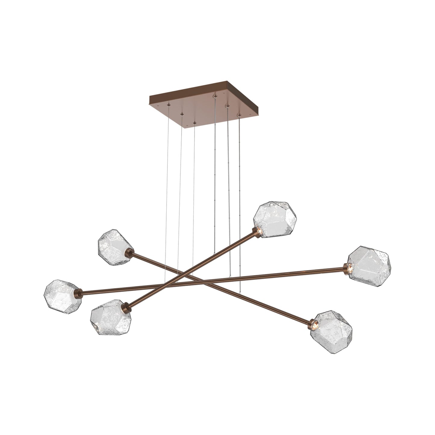 Gem Triple Moda Linear LED Chandelier in Burnished Bronze/Clear Blown Glass.