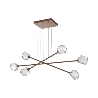 Gem Triple Moda Linear LED Chandelier in Burnished Bronze/Clear Blown Glass.