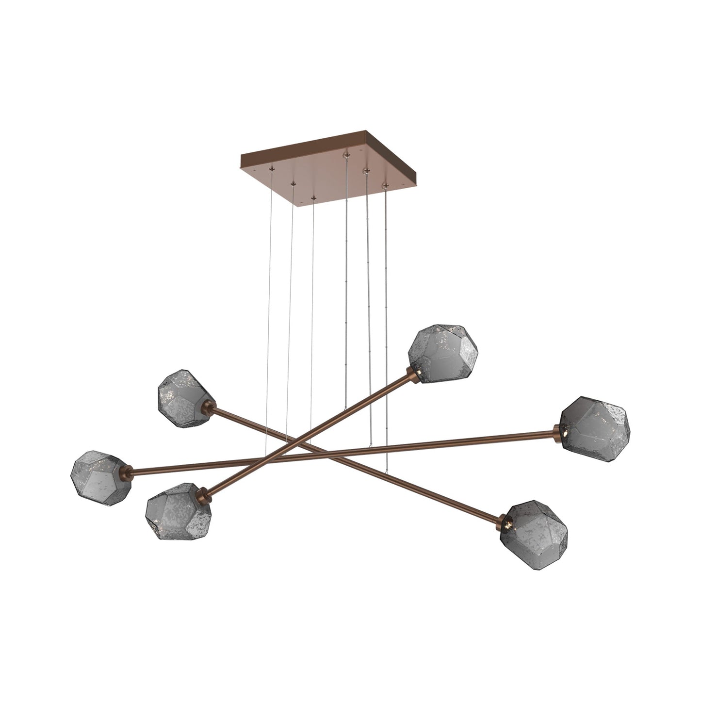 Gem Triple Moda Linear LED Chandelier in Burnished Bronze/Smoke Blown Glass.