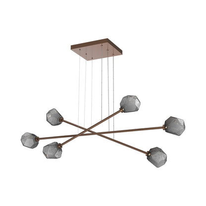 Gem Triple Moda Linear LED Chandelier in Burnished Bronze/Smoke Blown Glass.