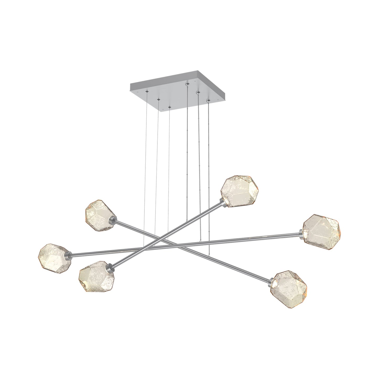 Gem Triple Moda Linear LED Chandelier in Classic Silver/Amber Blown Glass.