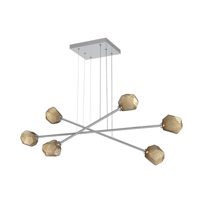 Gem Triple Moda Linear LED Chandelier in Classic Silver/Bronze Blown Glass.