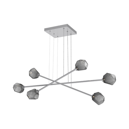 Gem Triple Moda Linear LED Chandelier in Classic Silver/Smoke Blown Glass.
