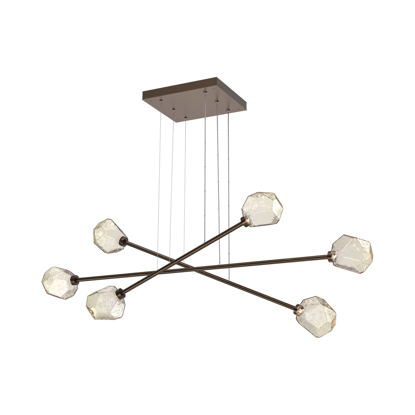 Gem Triple Moda Linear LED Chandelier in Flat Bronze/Amber Blown Glass.