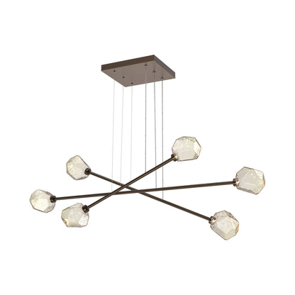 Gem Triple Moda Linear LED Chandelier in Flat Bronze/Amber Blown Glass.