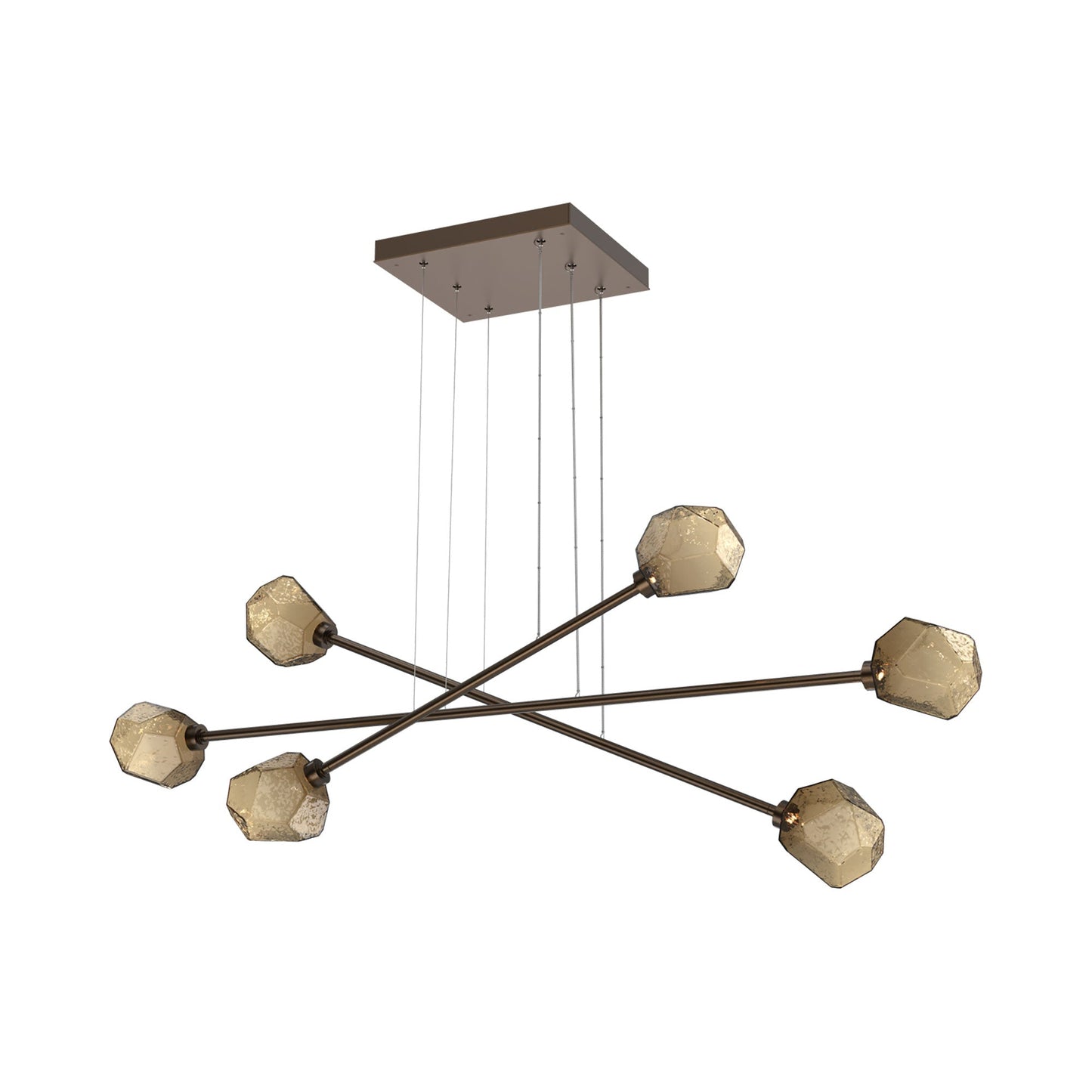 Gem Triple Moda Linear LED Chandelier in Flat Bronze/Bronze Blown Glass.