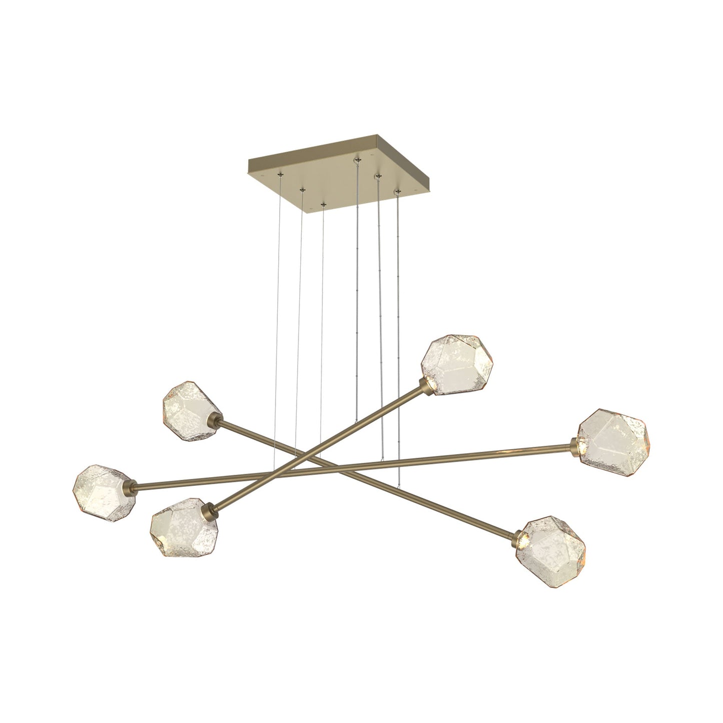Gem Triple Moda Linear LED Chandelier in Gilded Brass/Amber Blown Glass.