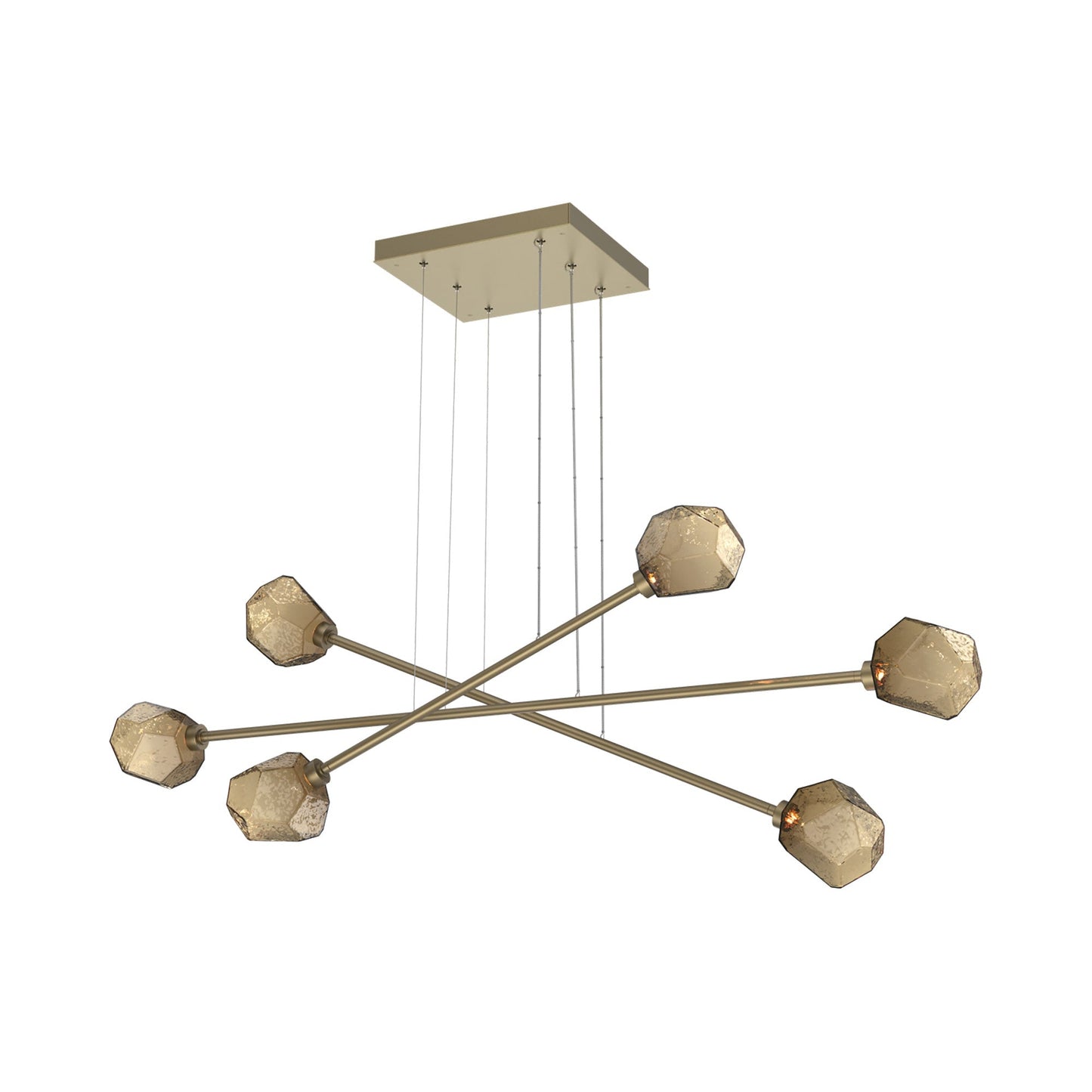 Gem Triple Moda Linear LED Chandelier in Gilded Brass/Bronze Blown Glass.