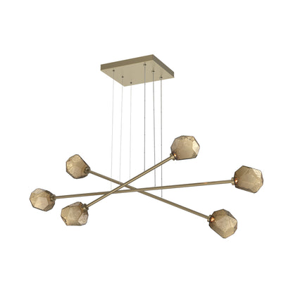 Gem Triple Moda Linear LED Chandelier in Gilded Brass/Bronze Blown Glass.