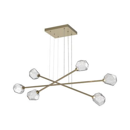 Gem Triple Moda Linear LED Chandelier in Gilded Brass/Clear Blown Glass.