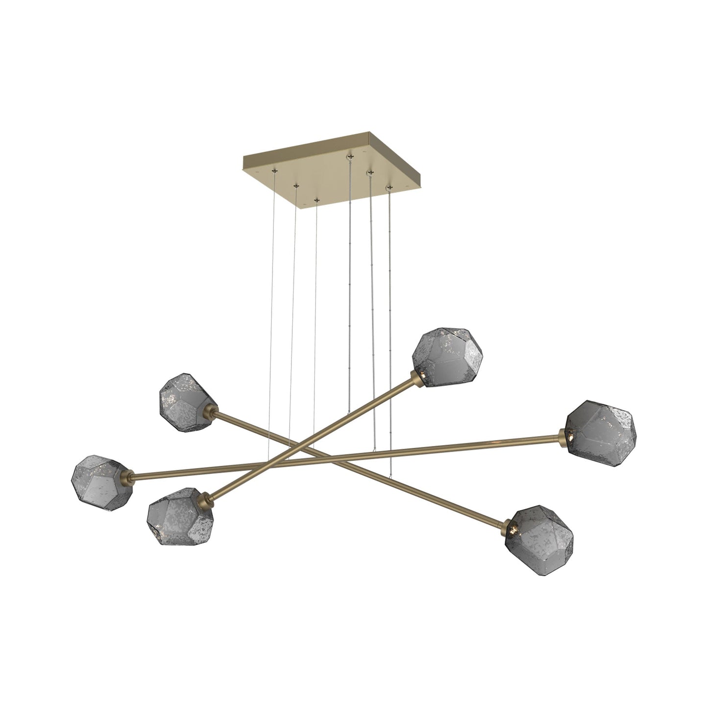 Gem Triple Moda Linear LED Chandelier in Gilded Brass/Smoke Blown Glass.