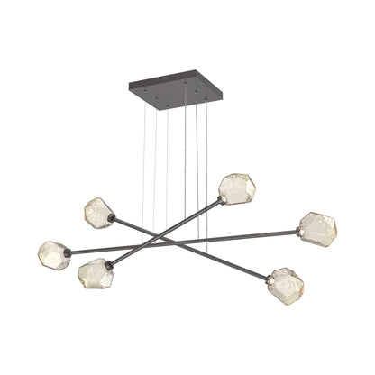 Gem Triple Moda Linear LED Chandelier in Graphite/Amber Blown Glass.