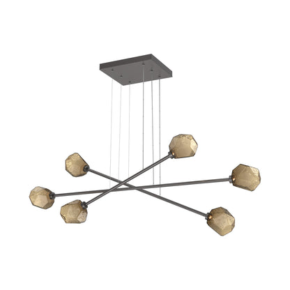 Gem Triple Moda Linear LED Chandelier in Graphite/Bronze Blown Glass.
