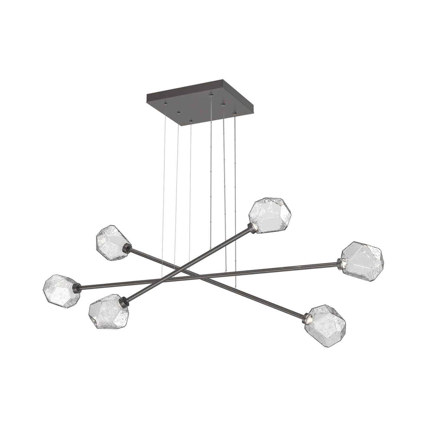 Gem Triple Moda Linear LED Chandelier in Graphite/Clear Blown Glass.