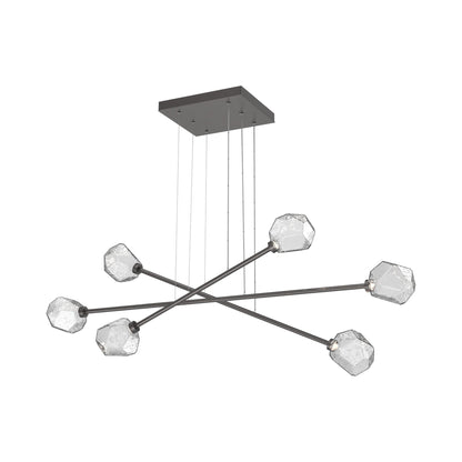 Gem Triple Moda Linear LED Chandelier in Graphite/Clear Blown Glass.