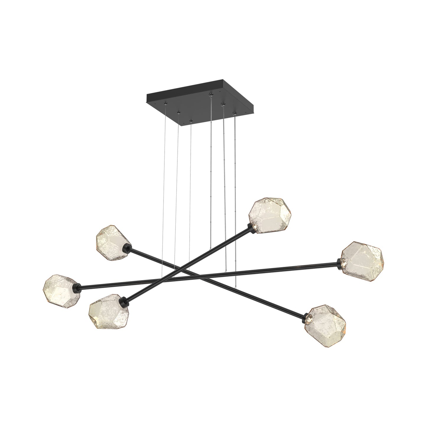 Gem Triple Moda Linear LED Chandelier in Matte Black/Amber Blown Glass.
