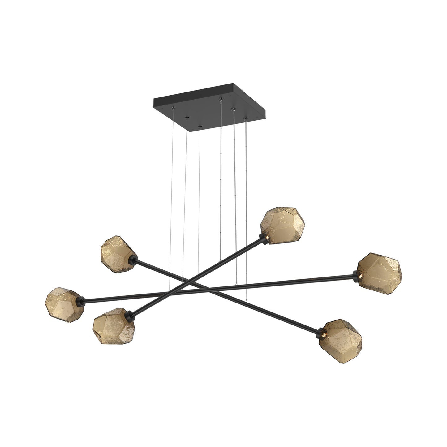 Gem Triple Moda Linear LED Chandelier in Matte Black/Bronze Blown Glass.