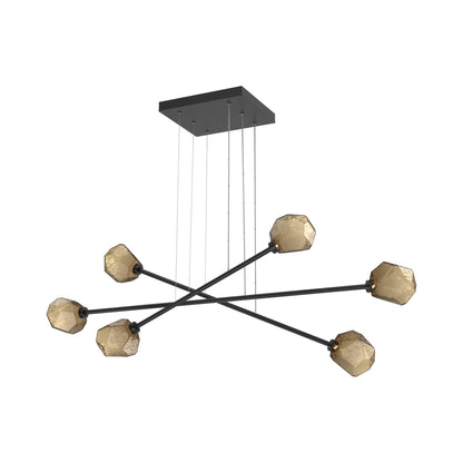 Gem Triple Moda Linear LED Chandelier in Matte Black/Bronze Blown Glass.